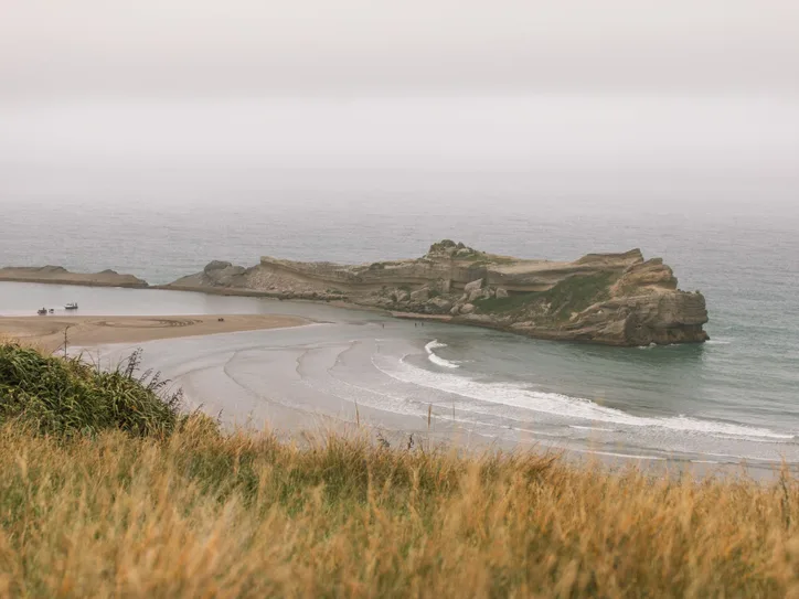 Explore the serene coastal landscape of Castlepoint Beach in Wellington, New Zealand.